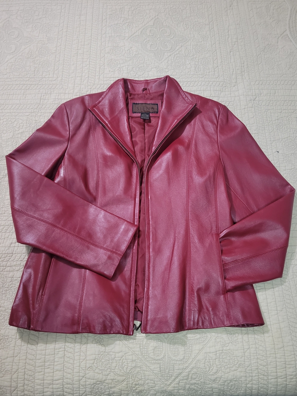 Vinted Siena Studio Red Leather Funnel Neck Front Zip Jacket L